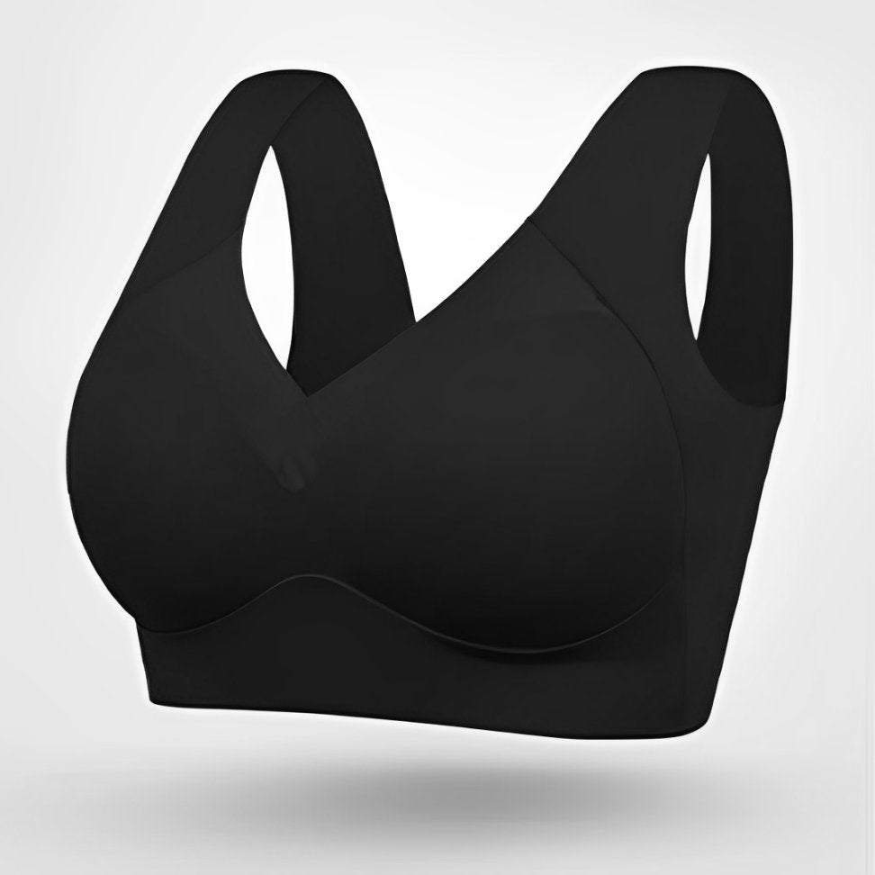 Plus Size V-Neck Moulded Cup Bra Pull-On Design - Black