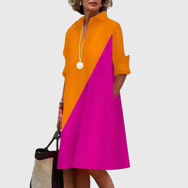 Shirt Dress Midi Length Collared Button Front Pockets