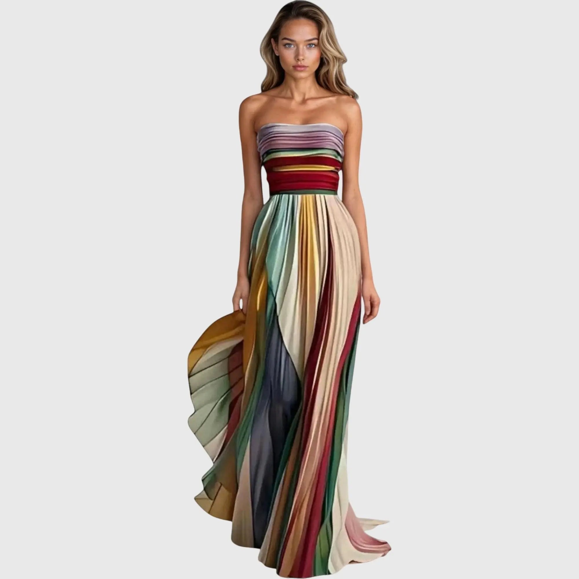 Strapless Maxi Dress Multicolour Striped Flowing - Premium