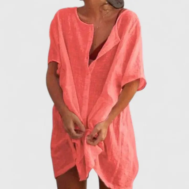 Tunic Dress V-Neck Relaxed Fit Cotton Linen Summer