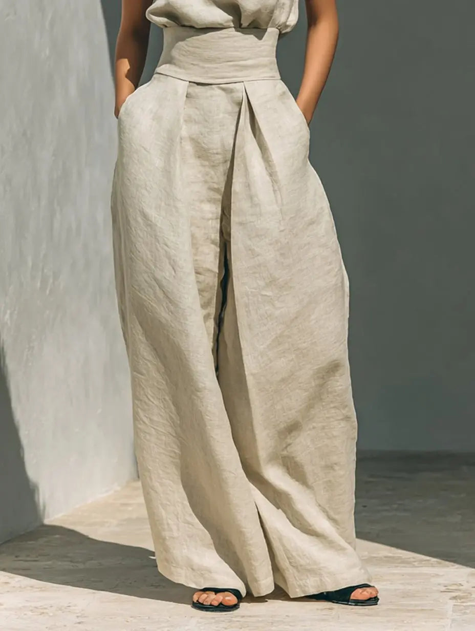Two Piece Co-ord Set High Neck Sleeveless Top Wide Leg