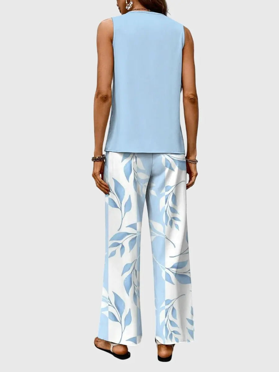 Two-Piece Layered Top Wide Leg Trousers Set Summer