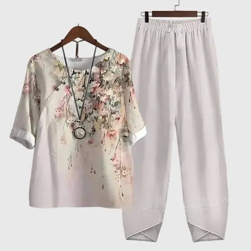 Two Piece Set Butterfly Print Loose Fit Loungewear - White