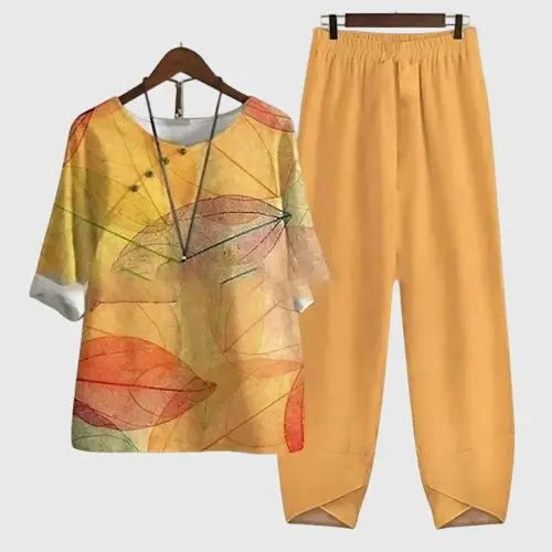 Two Piece Set Butterfly Print Loose Fit Loungewear - Orange