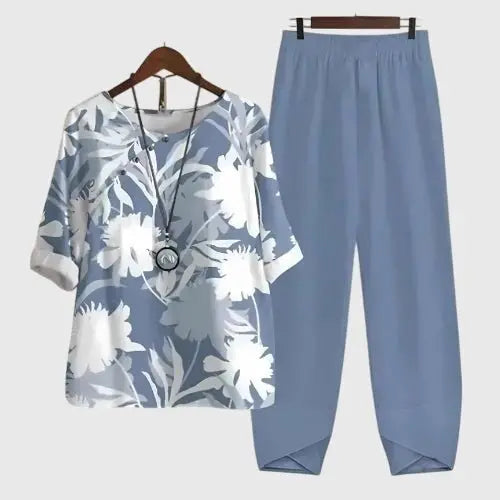 Two Piece Set Butterfly Print Loose Fit Loungewear - Blue