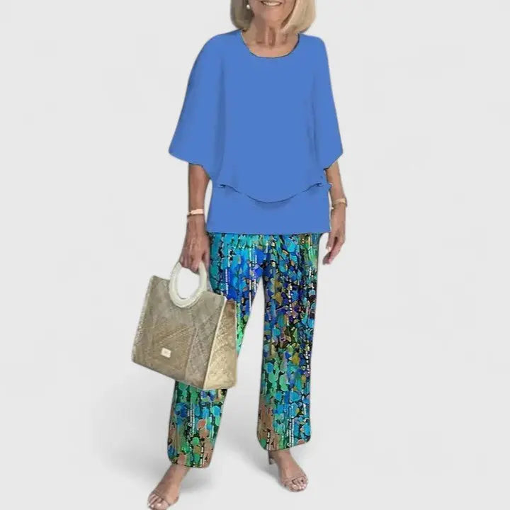 Two Piece Set Flowy Top Floral Print Trousers Casual - 15