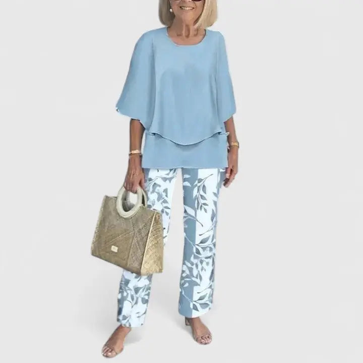 Two Piece Set Flowy Top Floral Print Trousers Casual - 02