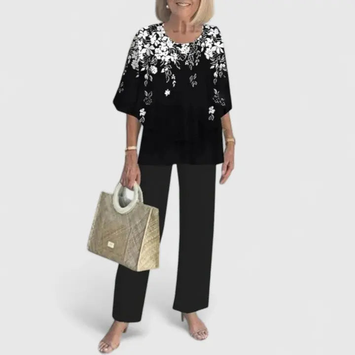 Two Piece Set Flowy Top Floral Print Trousers Casual - 13