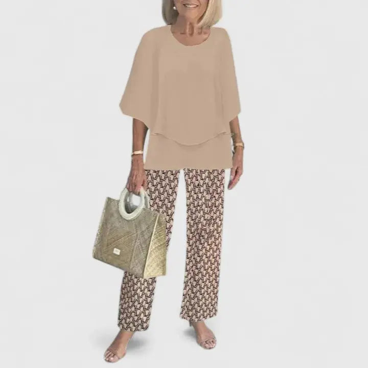 Two Piece Set Flowy Top Floral Print Trousers Casual - 07