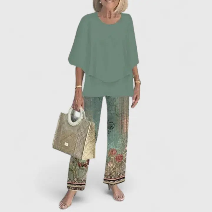Two Piece Set Flowy Top Floral Print Trousers Casual - 05