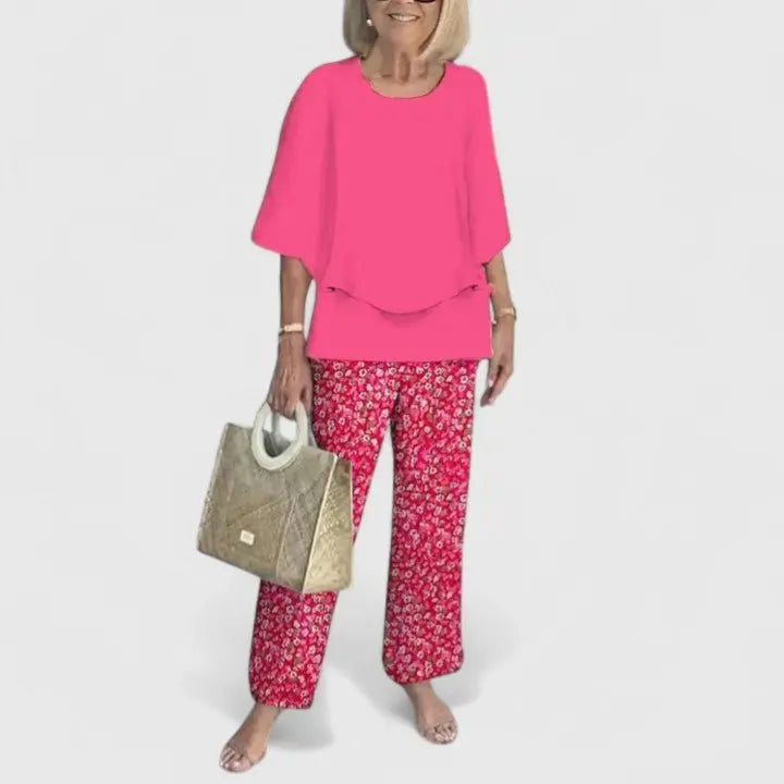 Two Piece Set Flowy Top Floral Print Trousers Casual - 12