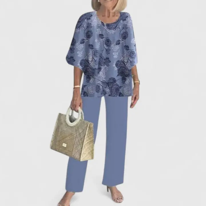Two Piece Set Flowy Top Floral Print Trousers Casual - 11