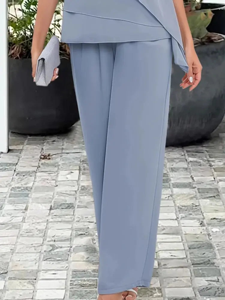 Two Piece Set Flutter Sleeve Top Wide Leg Trousers
