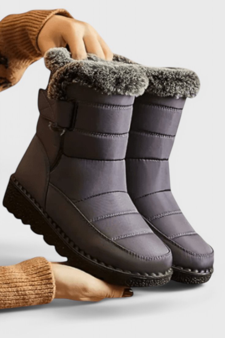 Waterproof Boots Mid-Calf Slip-Resistant Quilted Winter - Gray