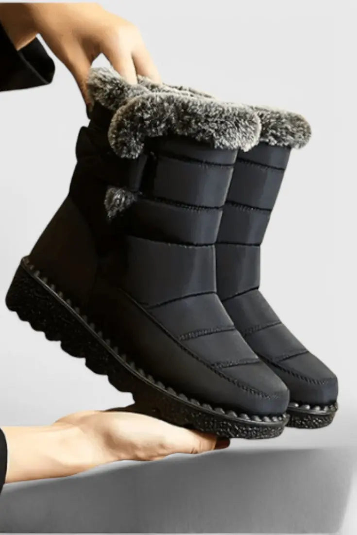 Waterproof Boots Mid-Calf Slip-Resistant Quilted Winter - Black
