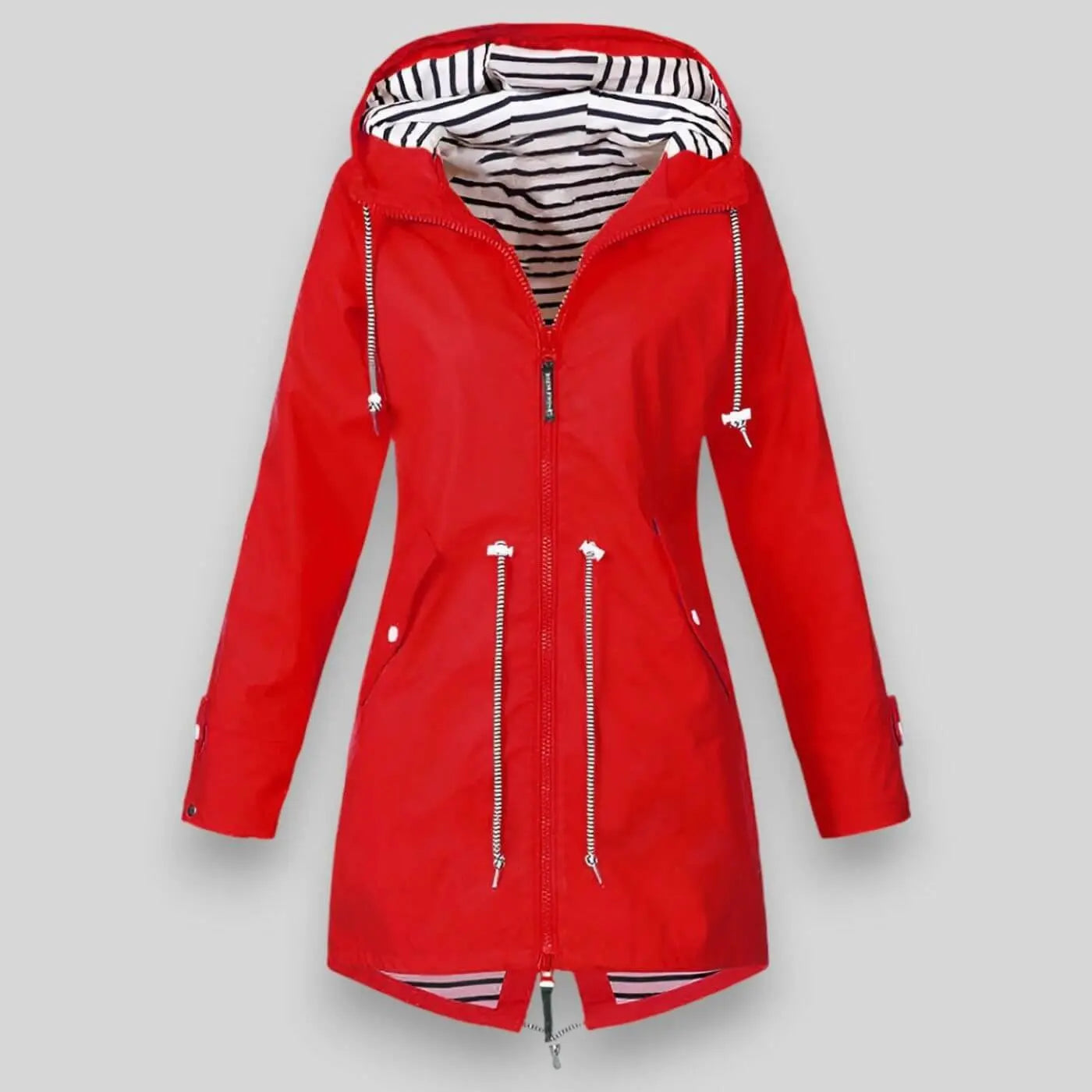 Waterproof Hooded Parka Adjustable Drawstring Breathable - Red