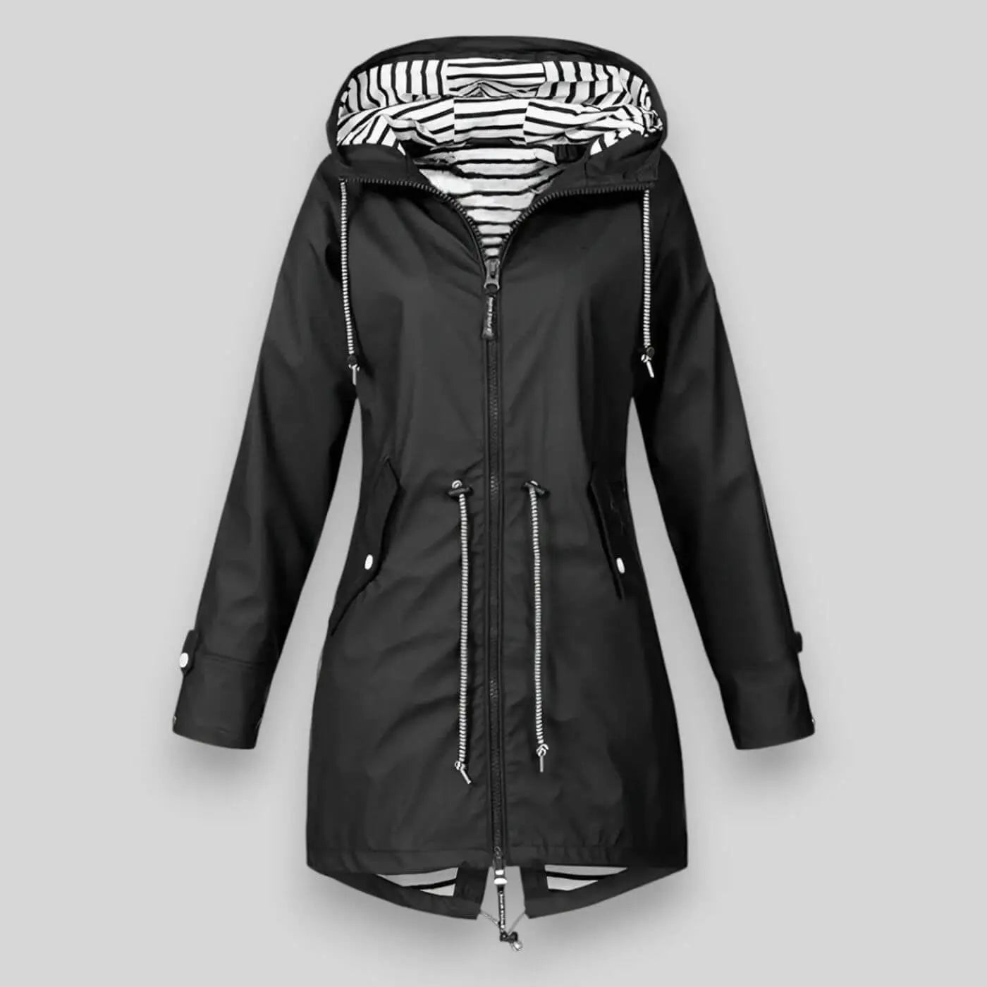 Waterproof Hooded Parka Adjustable Drawstring Breathable - Black