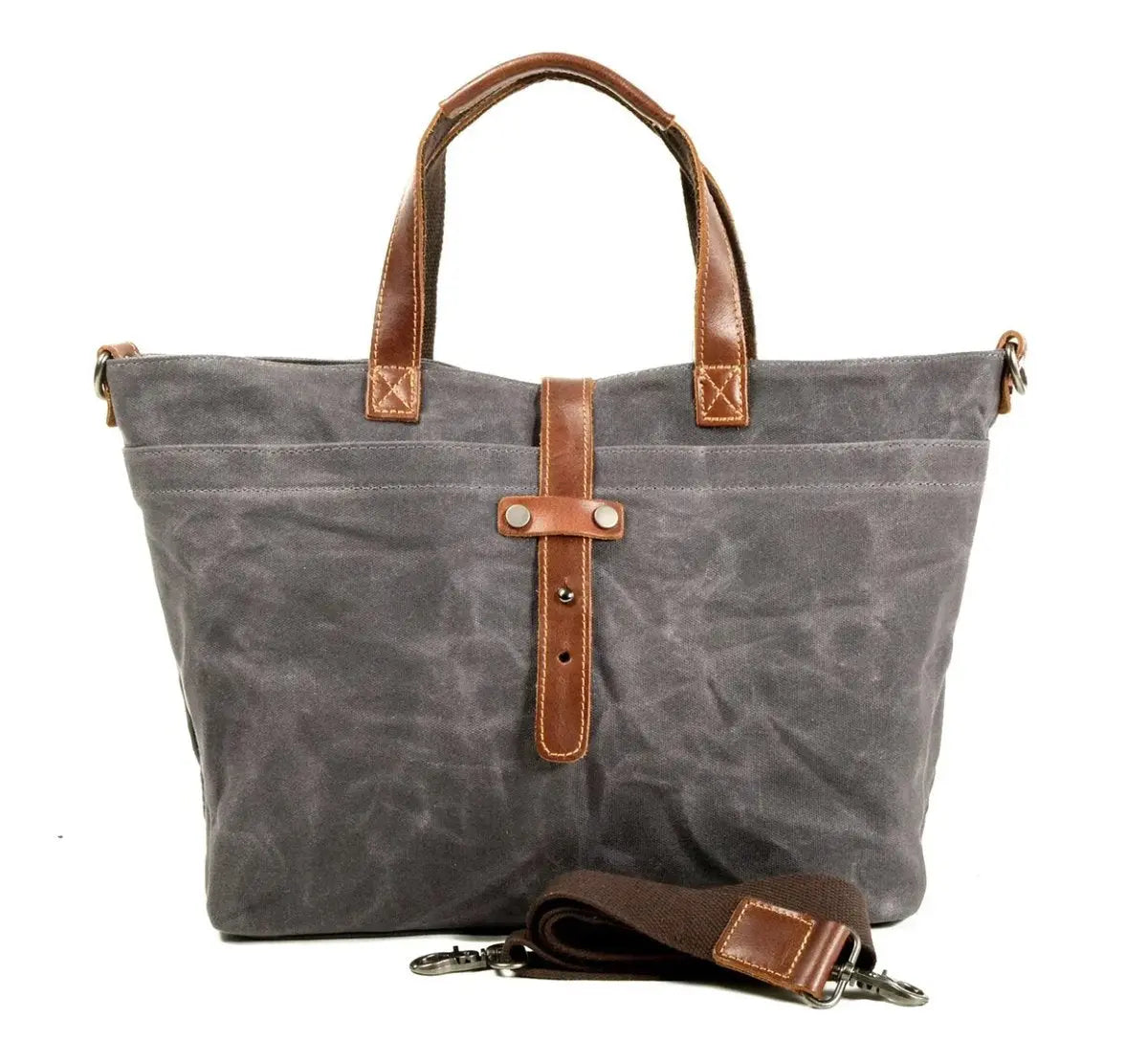 Waxed Canvas Leather Trim Tote Bag Waterproof Crossbody Shopper