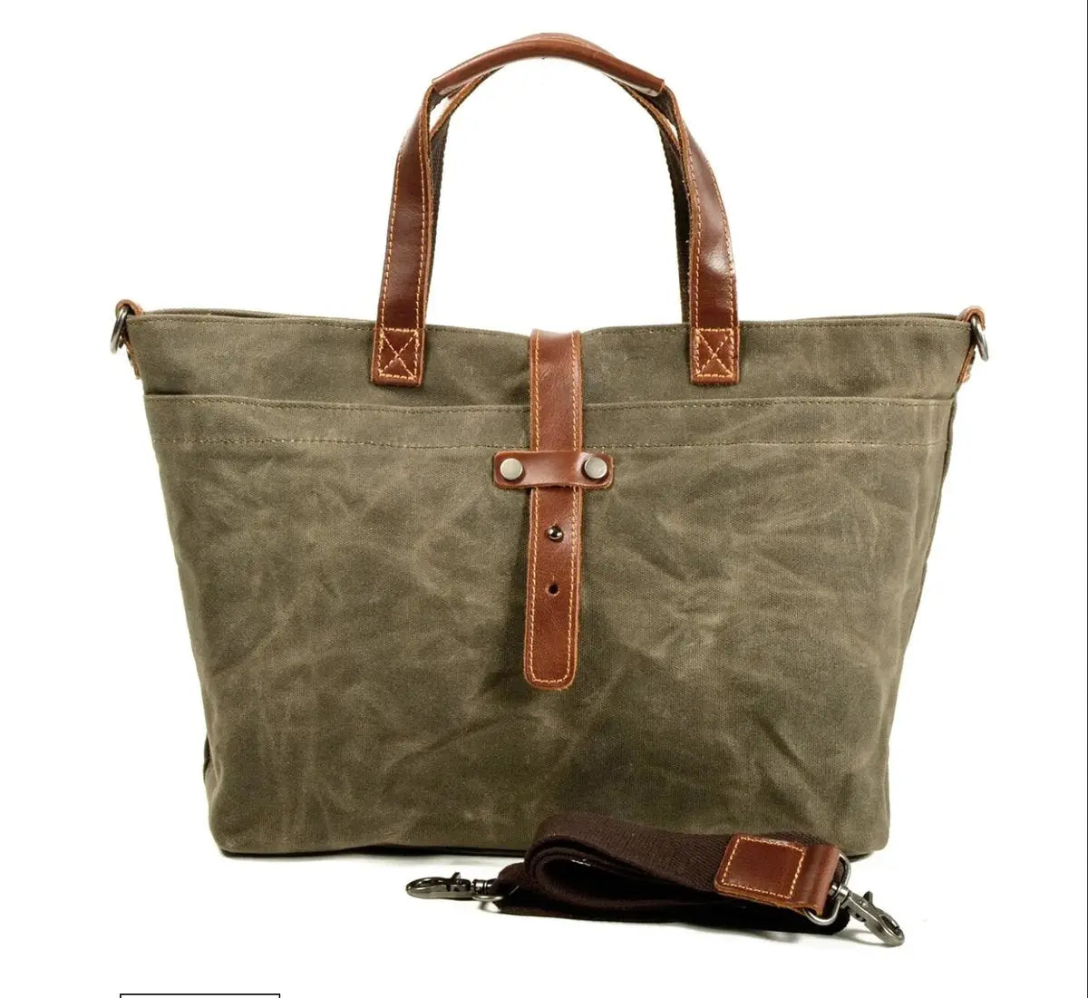 Waxed Canvas Leather Trim Tote Bag Waterproof Crossbody Shopper - Sage Wood