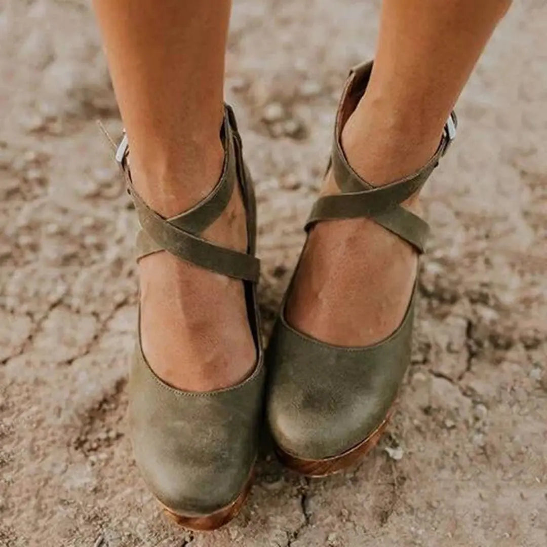 Wedge Heels Closed Toe Ankle Strap Mary Jane Platform - Green