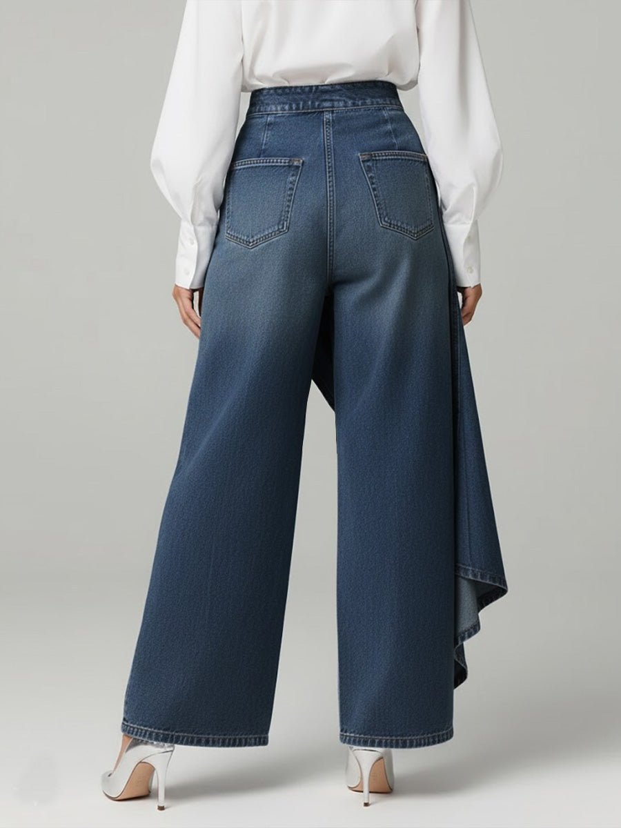Wide Leg Denim Trousers High Waisted Button Front