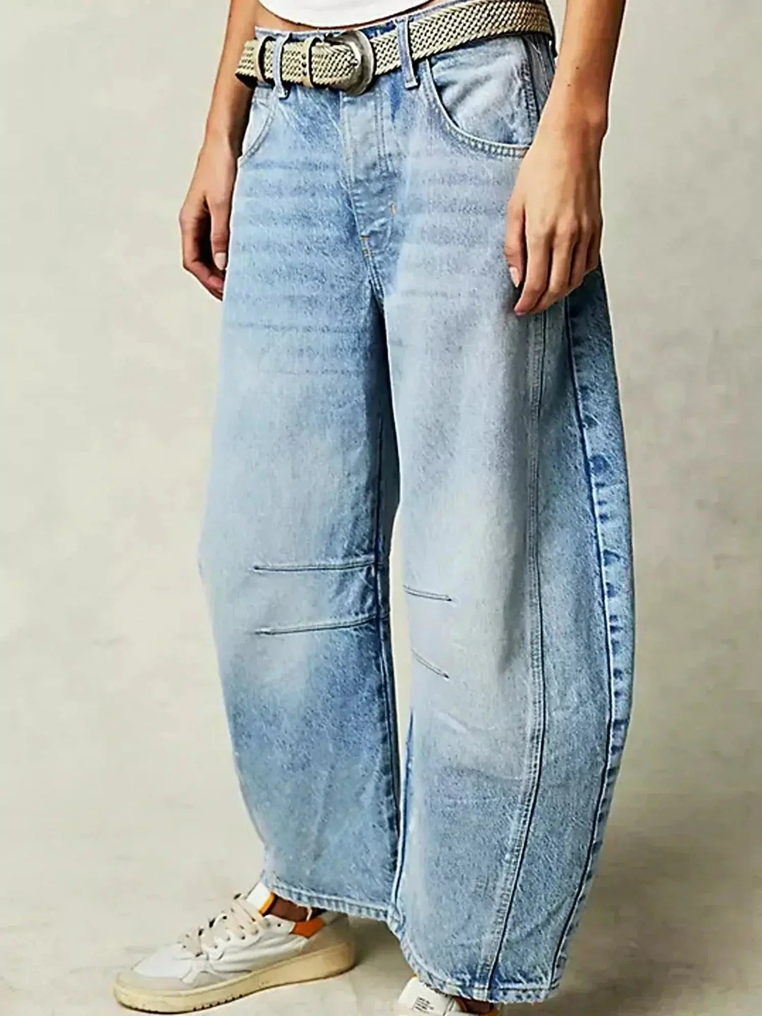 Wide Leg High Waisted Denim Jeans Animal Print Straight - Light blue