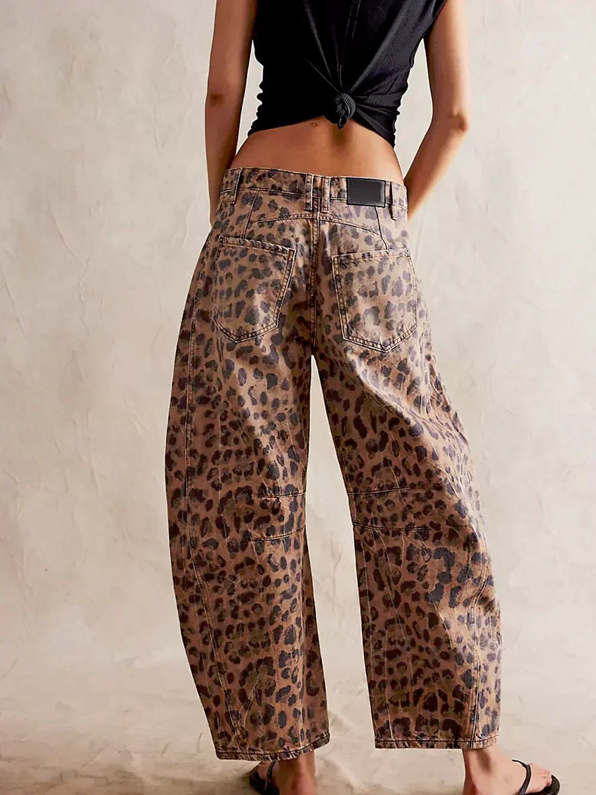 Wide Leg High Waisted Denim Jeans Animal Print Straight