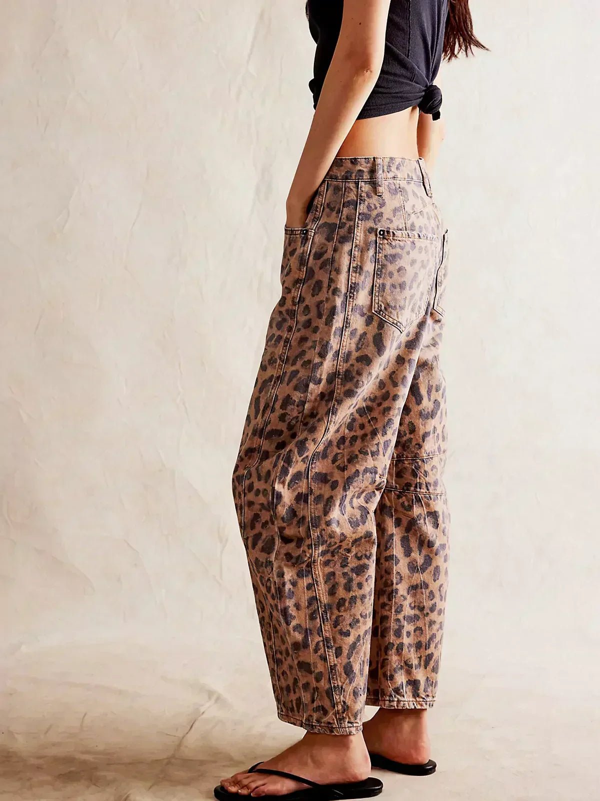 Wide Leg High Waisted Denim Jeans Animal Print Straight