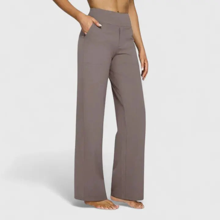Wide Leg Trousers High Waist Straight Leg Relaxed Fit - Taupe