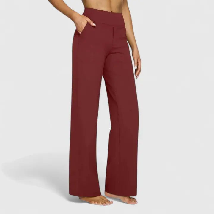 Wide Leg Trousers High Waist Straight Leg Relaxed Fit - Red