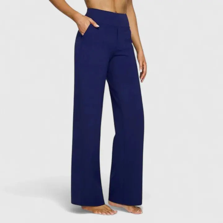 Wide Leg Trousers High Waist Straight Leg Relaxed Fit - Blue