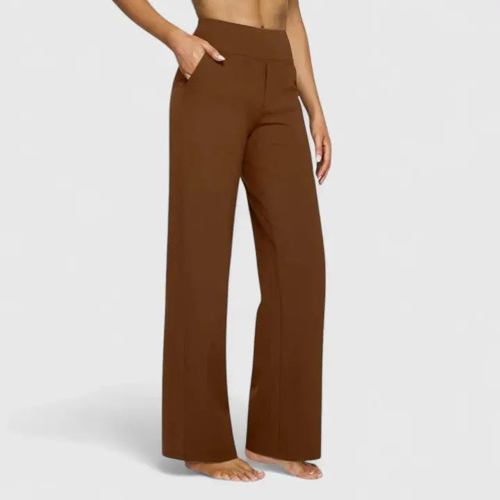 Wide Leg Trousers High Waist Straight Leg Relaxed Fit - Brown