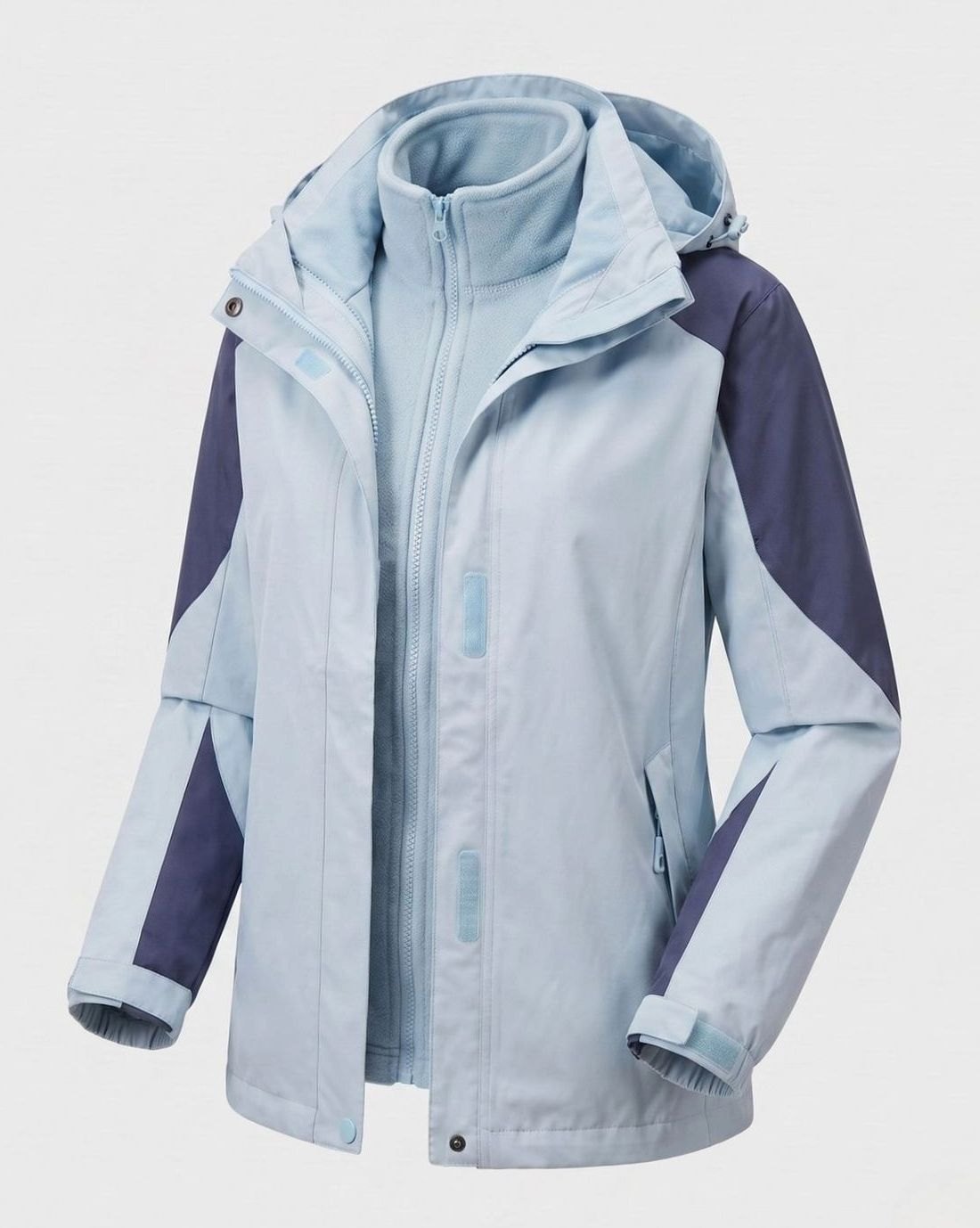 Women's 2-in-1 Hooded Softshell Fleece Outdoor Jacket, Pink - Men's Outdoor Jacket Light Blue