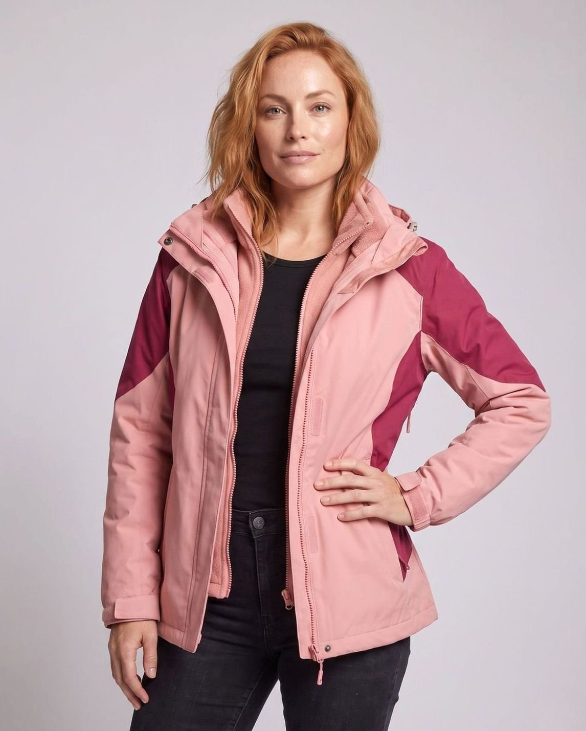 Women's 2-in-1 Hooded Softshell Fleece Outdoor Jacket, Pink