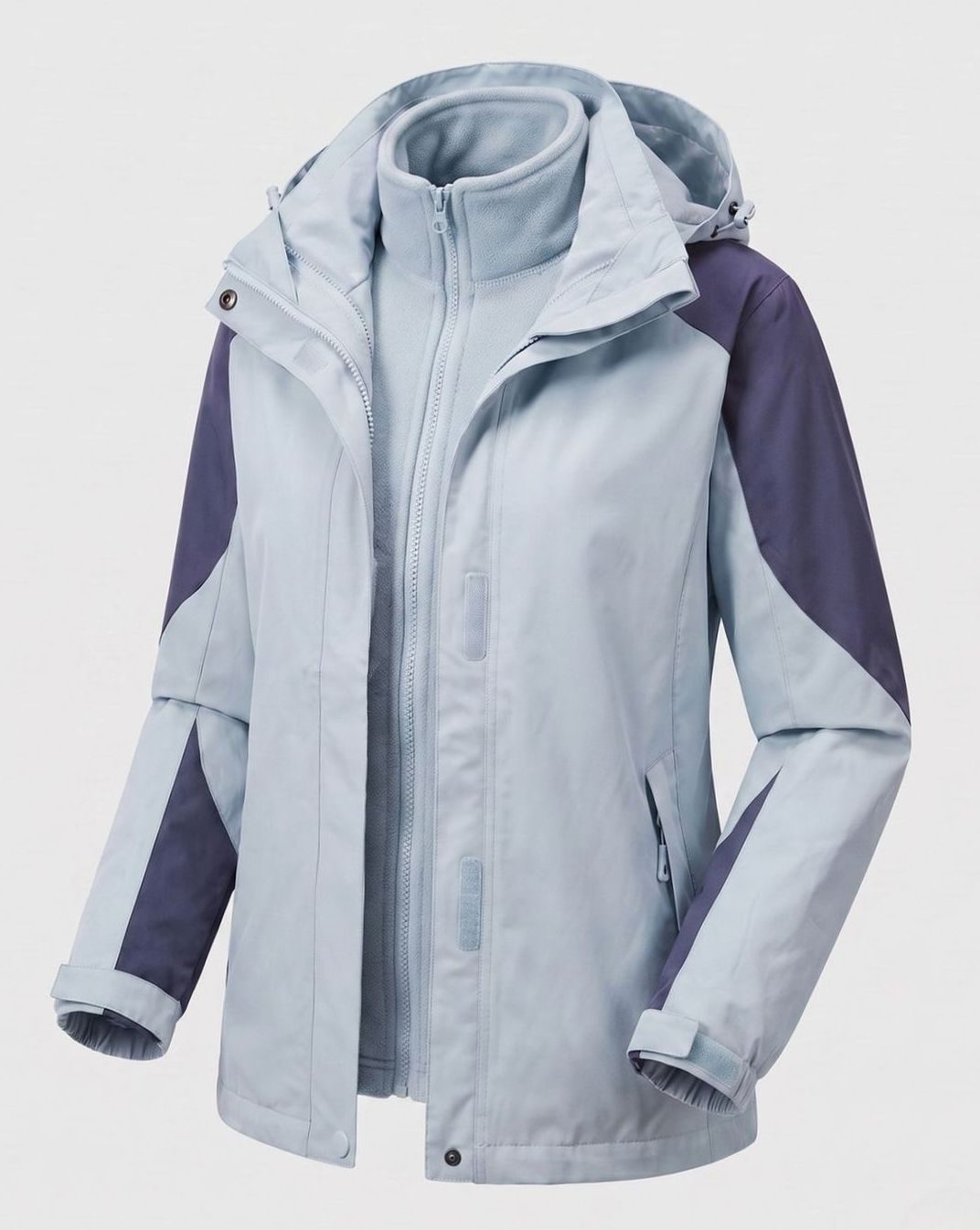 Women's 2-in-1 Hooded Softshell Fleece Outdoor Jacket, Pink - Women's Light Blue (Style 1312L)