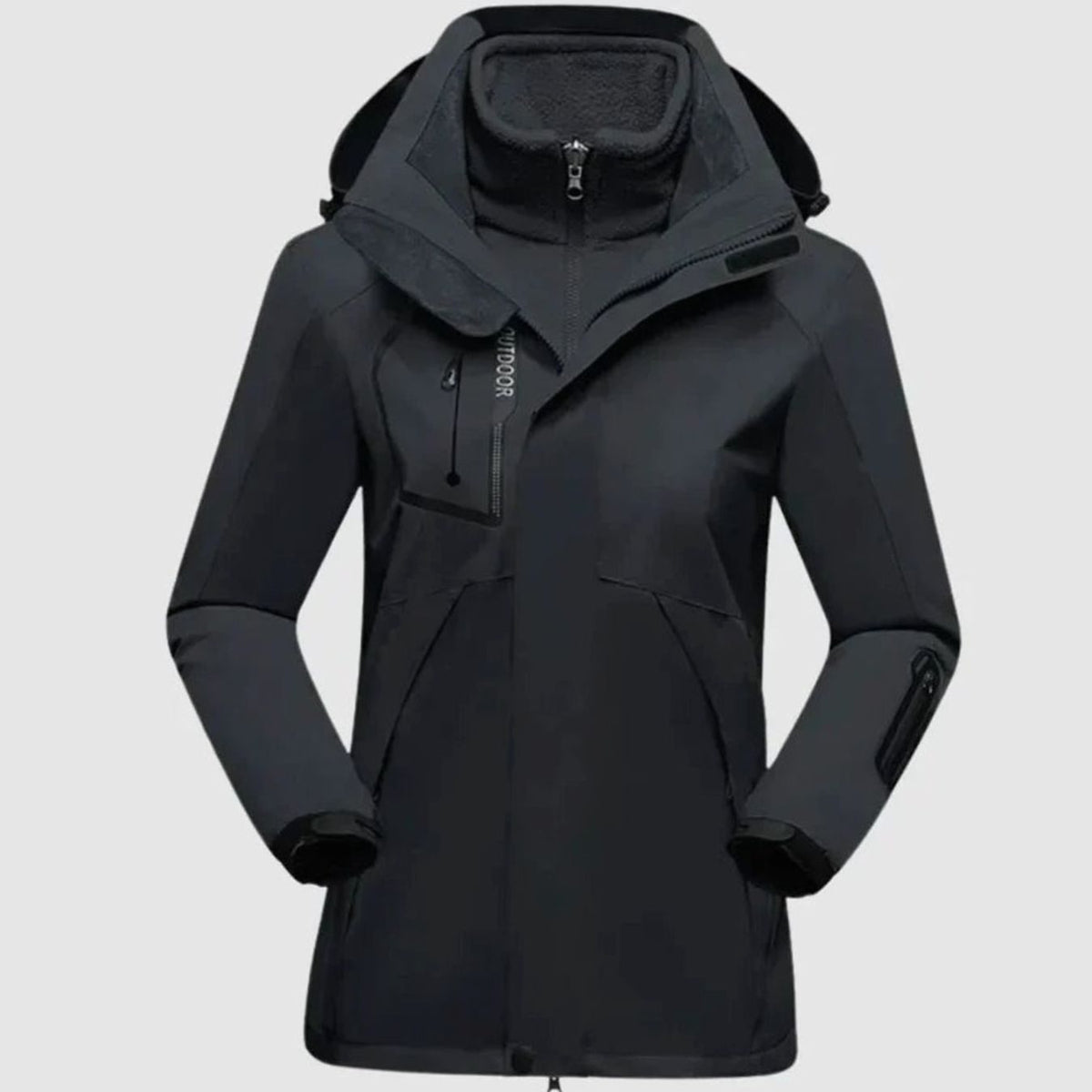 Women's 3-in-1 Waterproof Hooded Fleece-Lined Outdoor Parka - Black