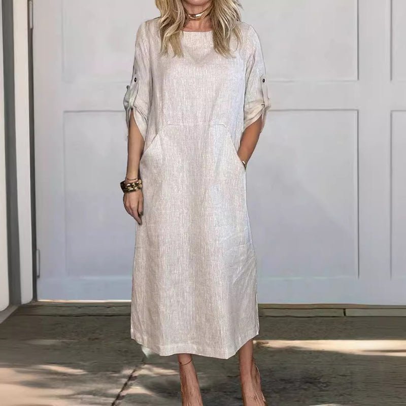 Women's A-Line Loose Fit Midi Dress - White