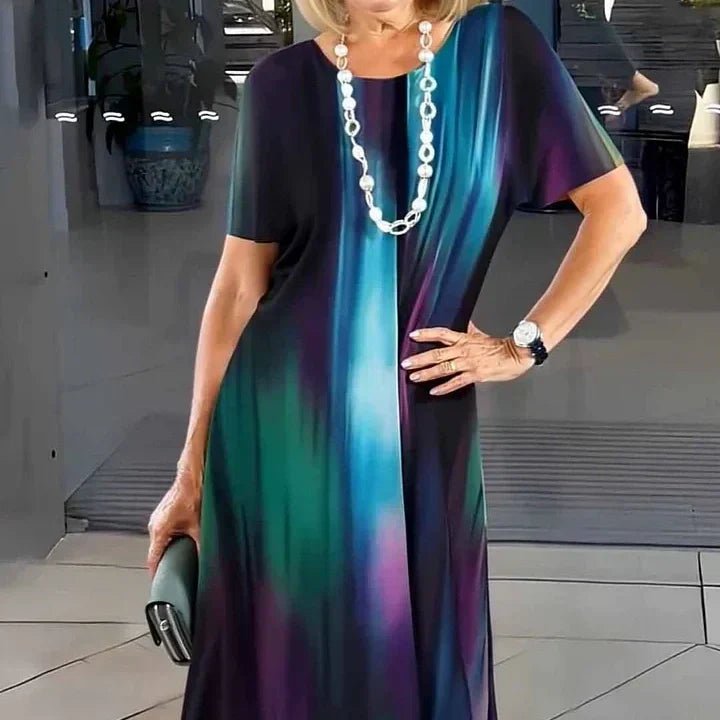 Women's A-Line Midi Dress Short Sleeve Printed - Colorful