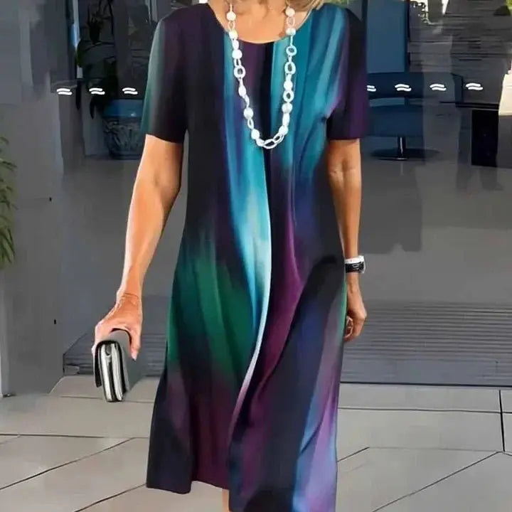 Women's A-Line Midi Dress Short Sleeve Printed