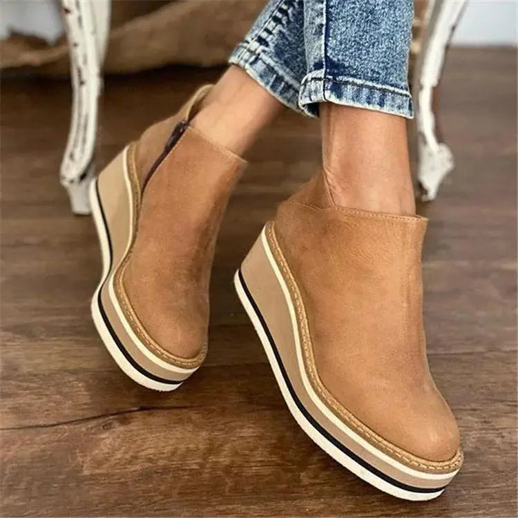Women's Ankle Boots Platform Waterproof Side Zip Orthopedic - Khaki