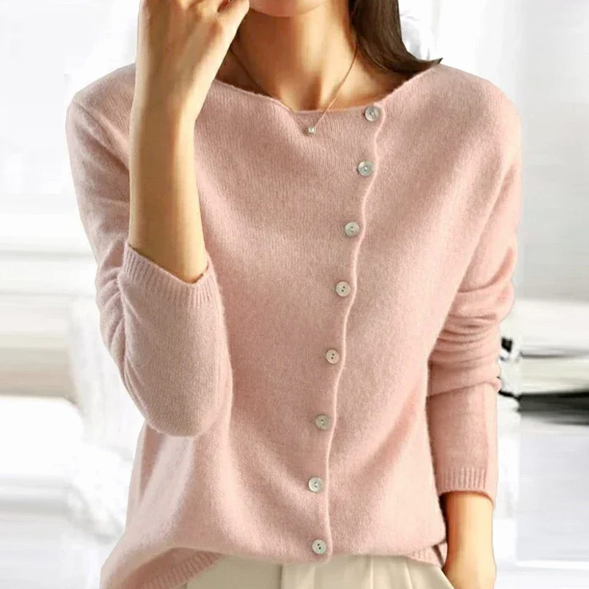 Women's Asymmetric-Button Soft-Knit Cardigan - Pink