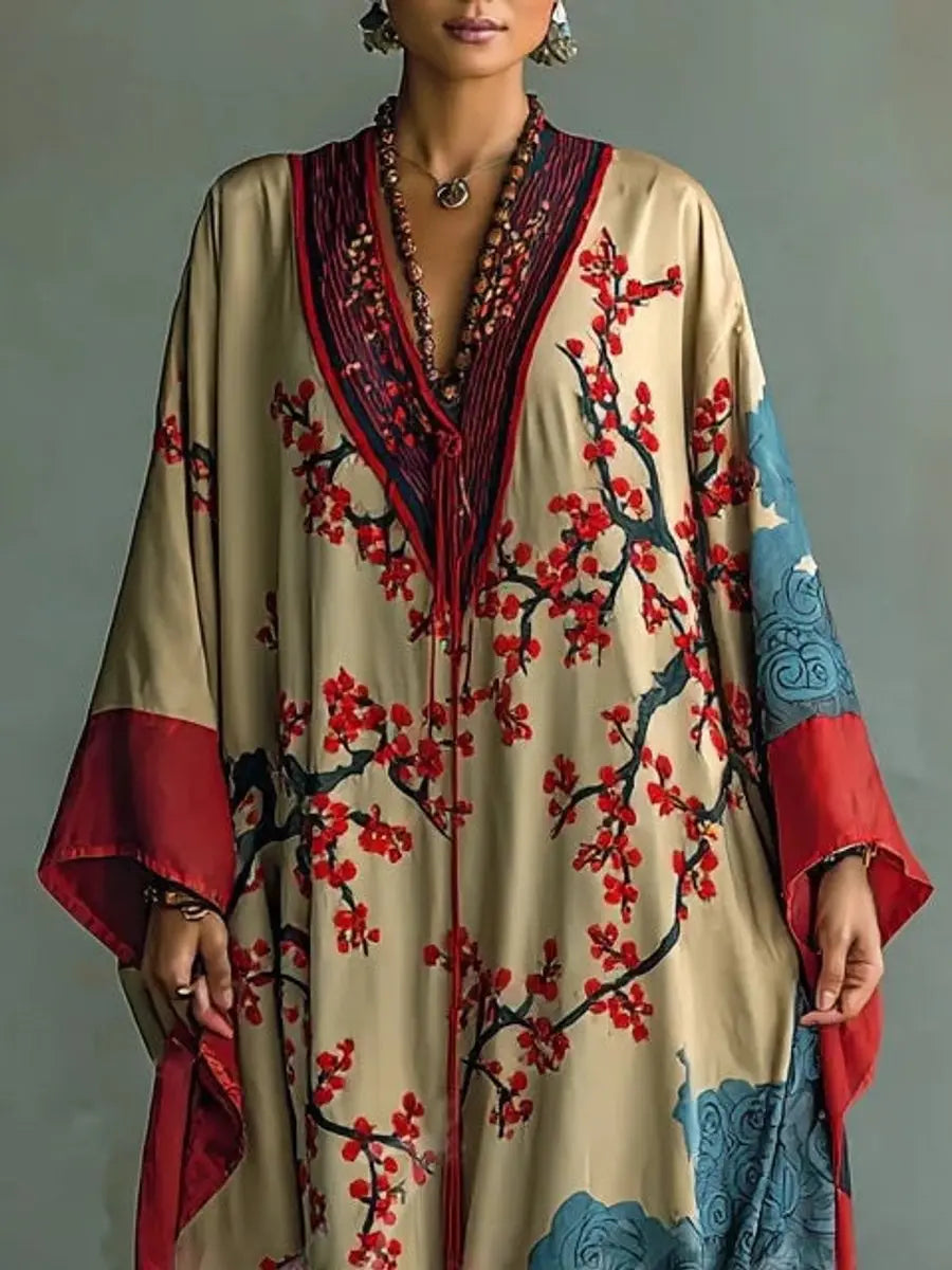 Women's Batwing Sleeve Floral Maxi Long Sleeve Dress Kimono