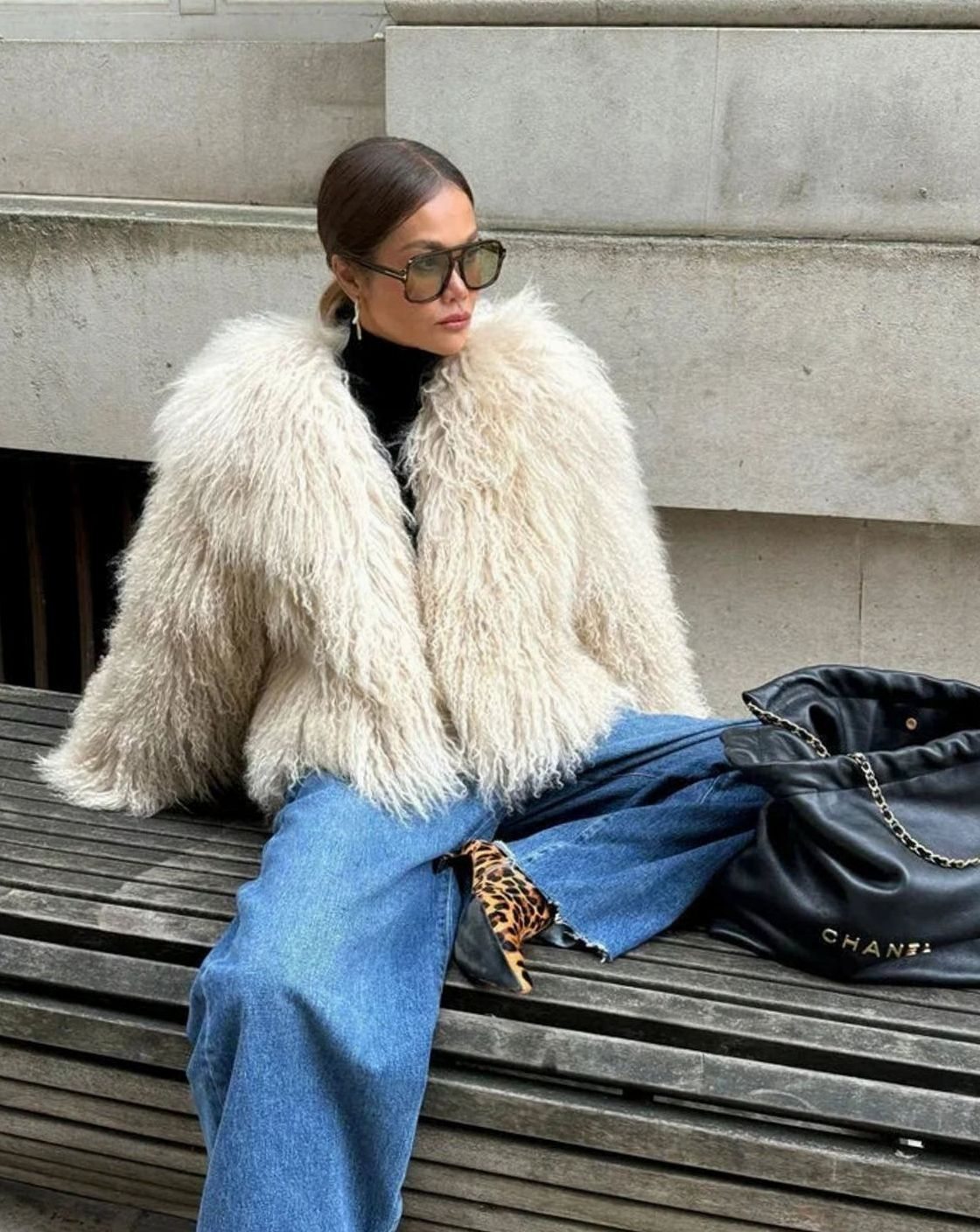 Women's Beige Fluffy Faux Fur Long-Sleeve Coat