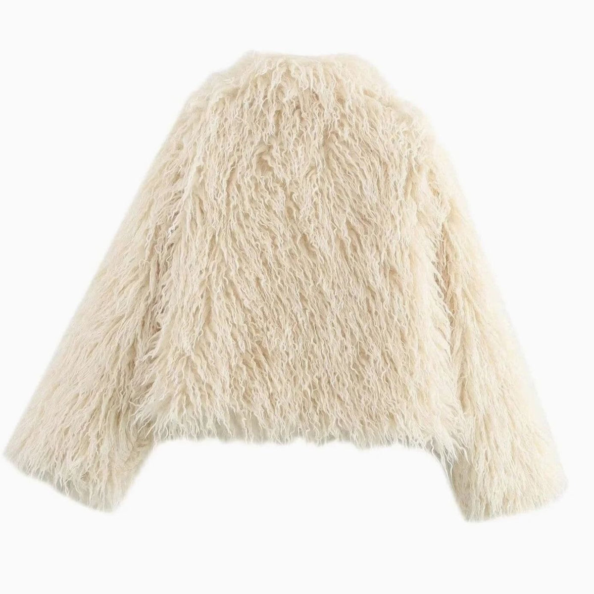 Women's Beige Fluffy Faux Fur Long-Sleeve Coat