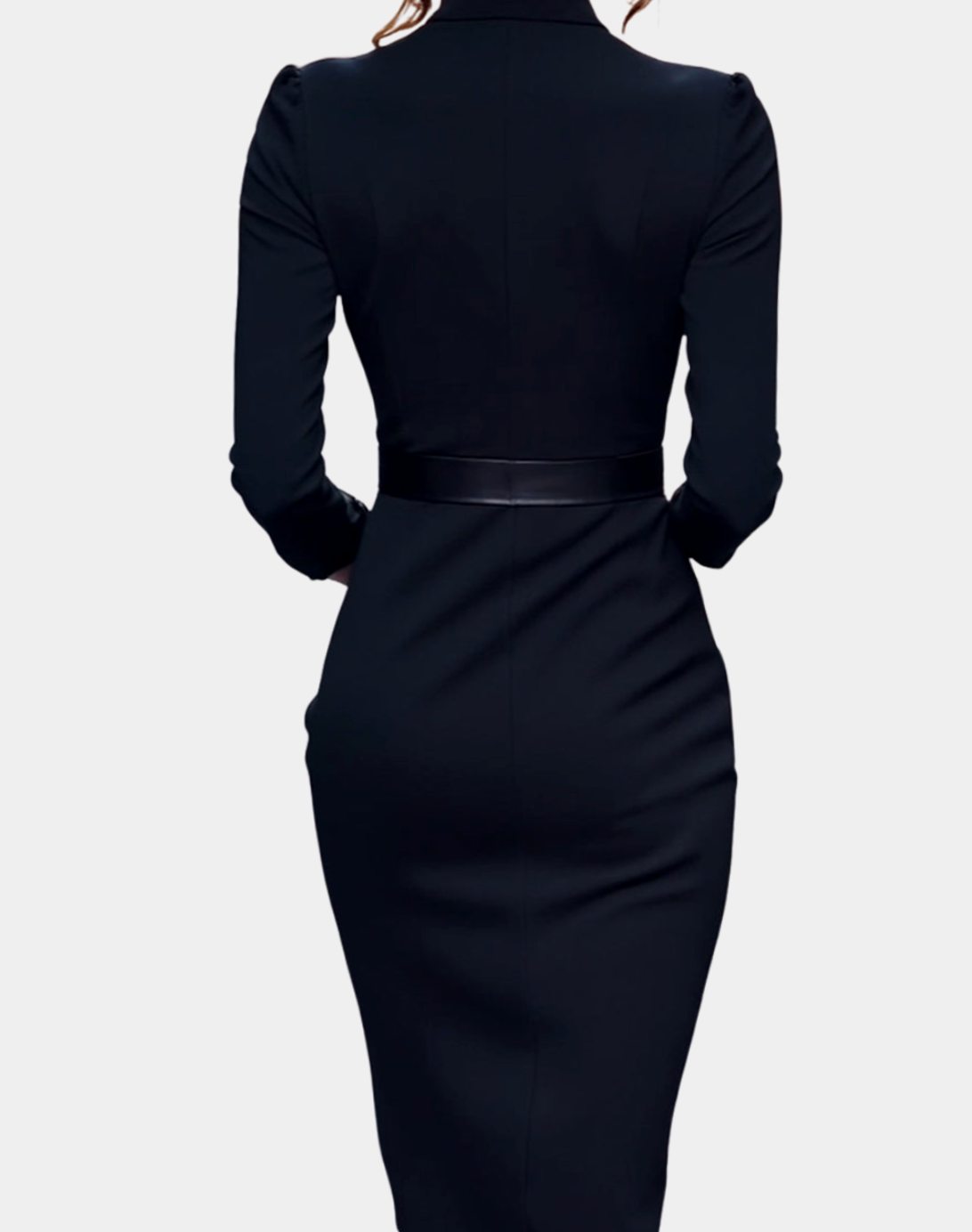 Women's Belted Pencil Midi Dress V-Neck Three-Quarter Sleeve