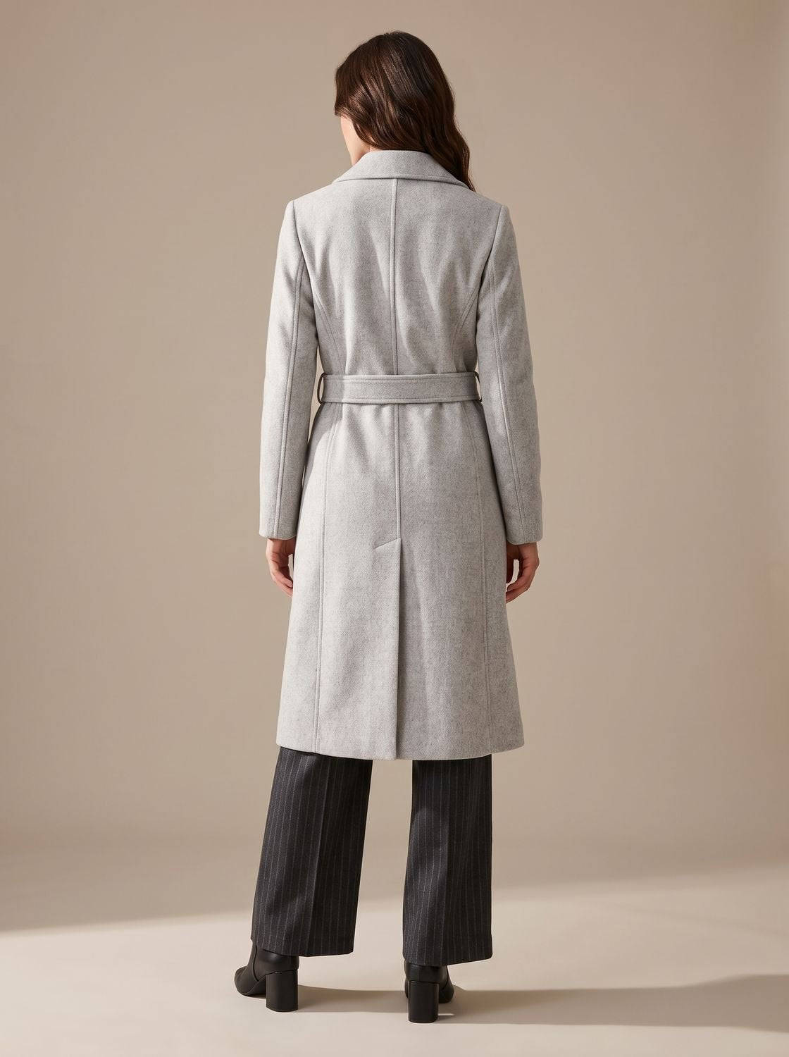 Women's Belted Wool Long Winter Coat Wide Structured Collar
