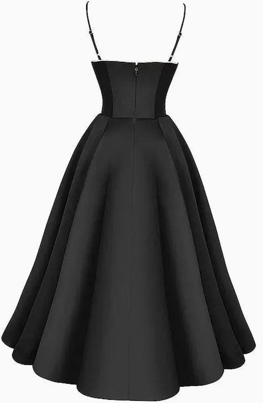 Women's Black Satin Bustier Party Dress Cream Tulle Midi