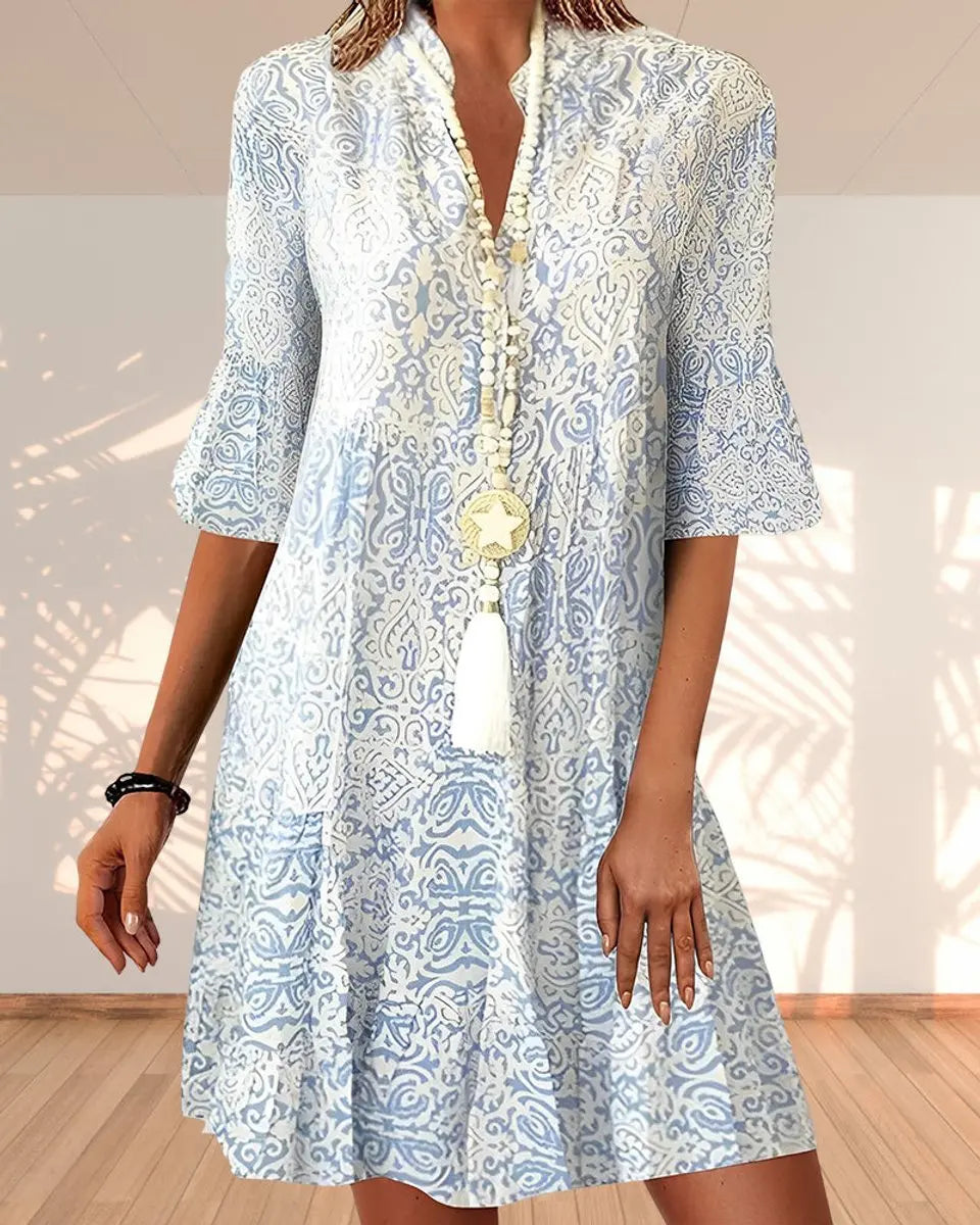 Women's Bohemian Print Relaxed-Fit V-Neck Tunic Dress