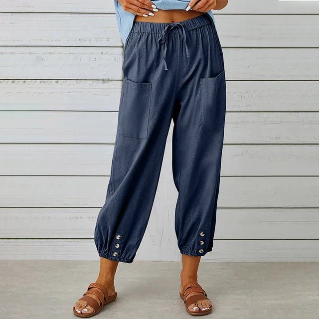 Women's Boho High Waist Drawstring Trousers - Navy Blue