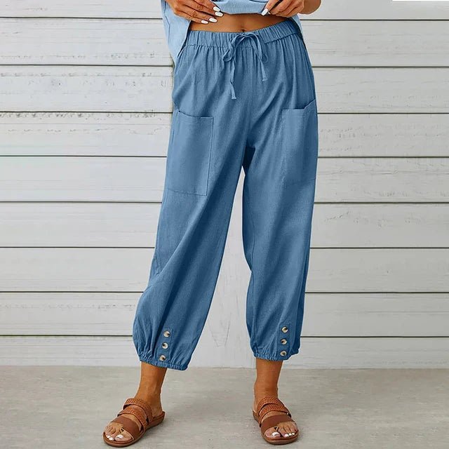 Women's Boho High Waist Drawstring Trousers - Denim Blue (Almost sold out)